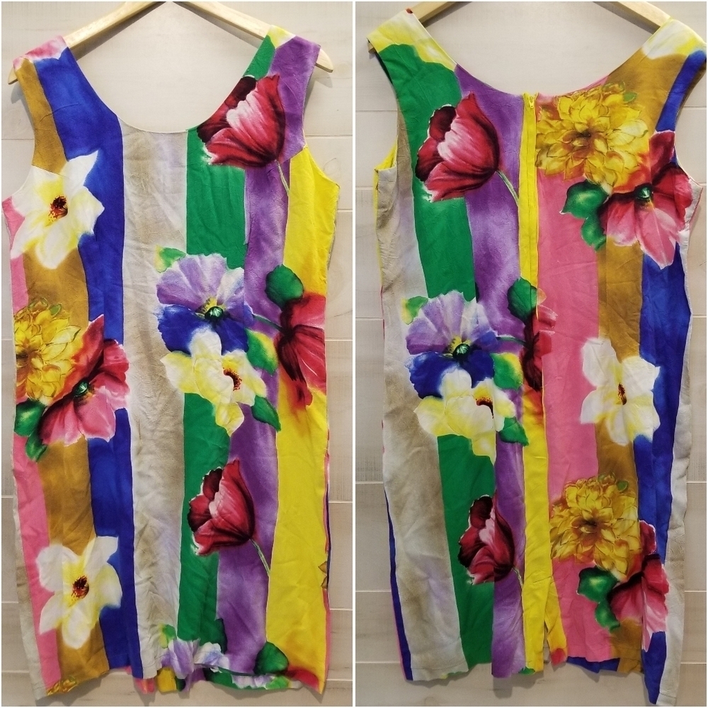 {XL} Jams World Rainbow Colorblock Floral Tropical Dress